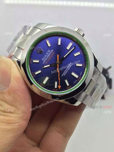 Rolex Milgauss SS Blue Dial Green Crystal Swiss ETA 2836-2 Replica Watch